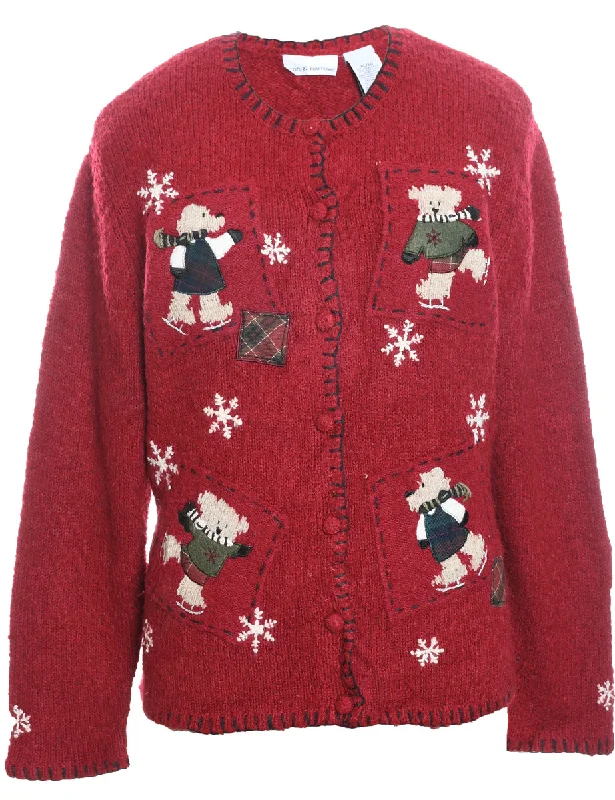 Teddy Bear Print Christmas Cardigan - XL