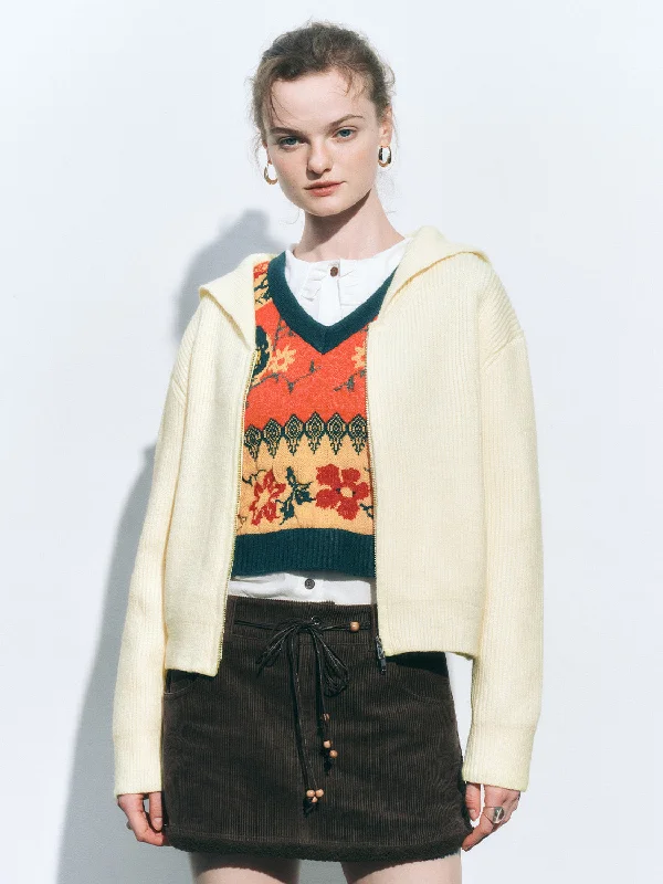 Zip Up Front Cropped Knitted Cardigans